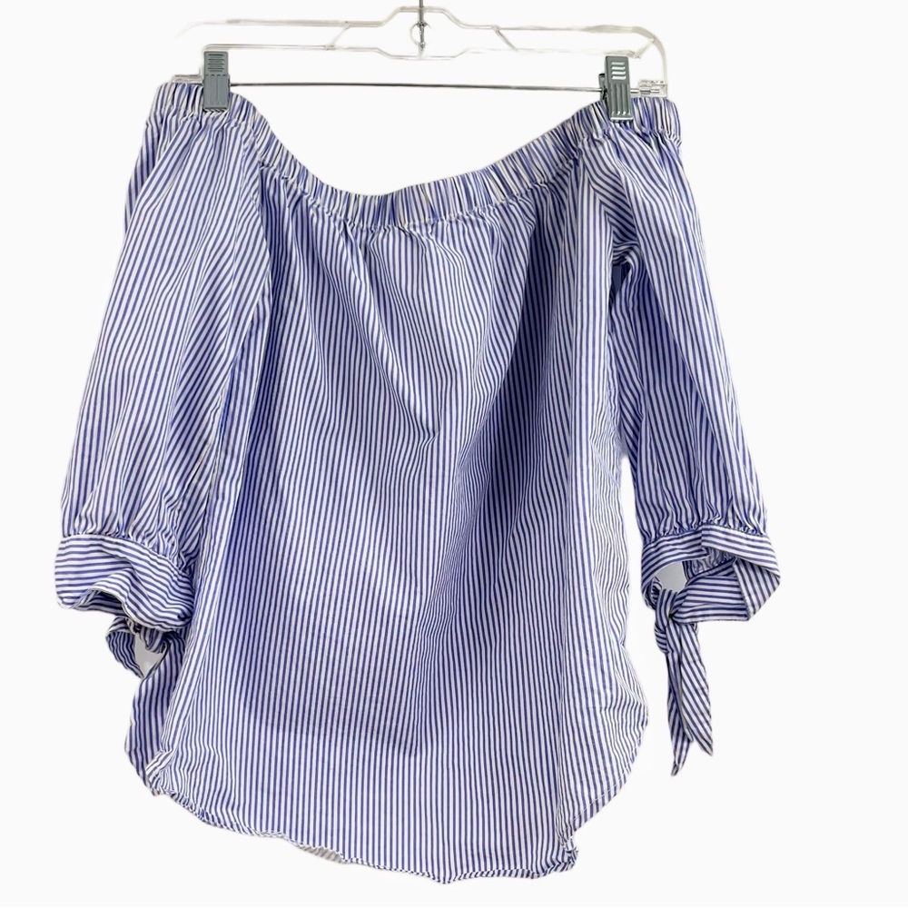 Charlotte Russe Off Shoulder Top Blue White Size Small